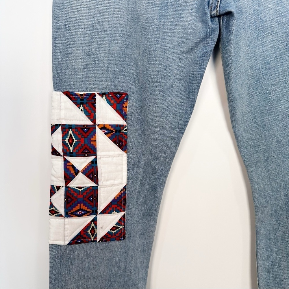 FRAME Le High Straight Patchwork Jeans Distressed Light Wash Size 27 - Picture 9 of 10